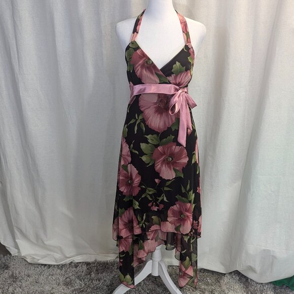 Trixxi Clothing Company Size Small Brown and Pink Floral Asymmetrical Dress - Picture 1 of 10